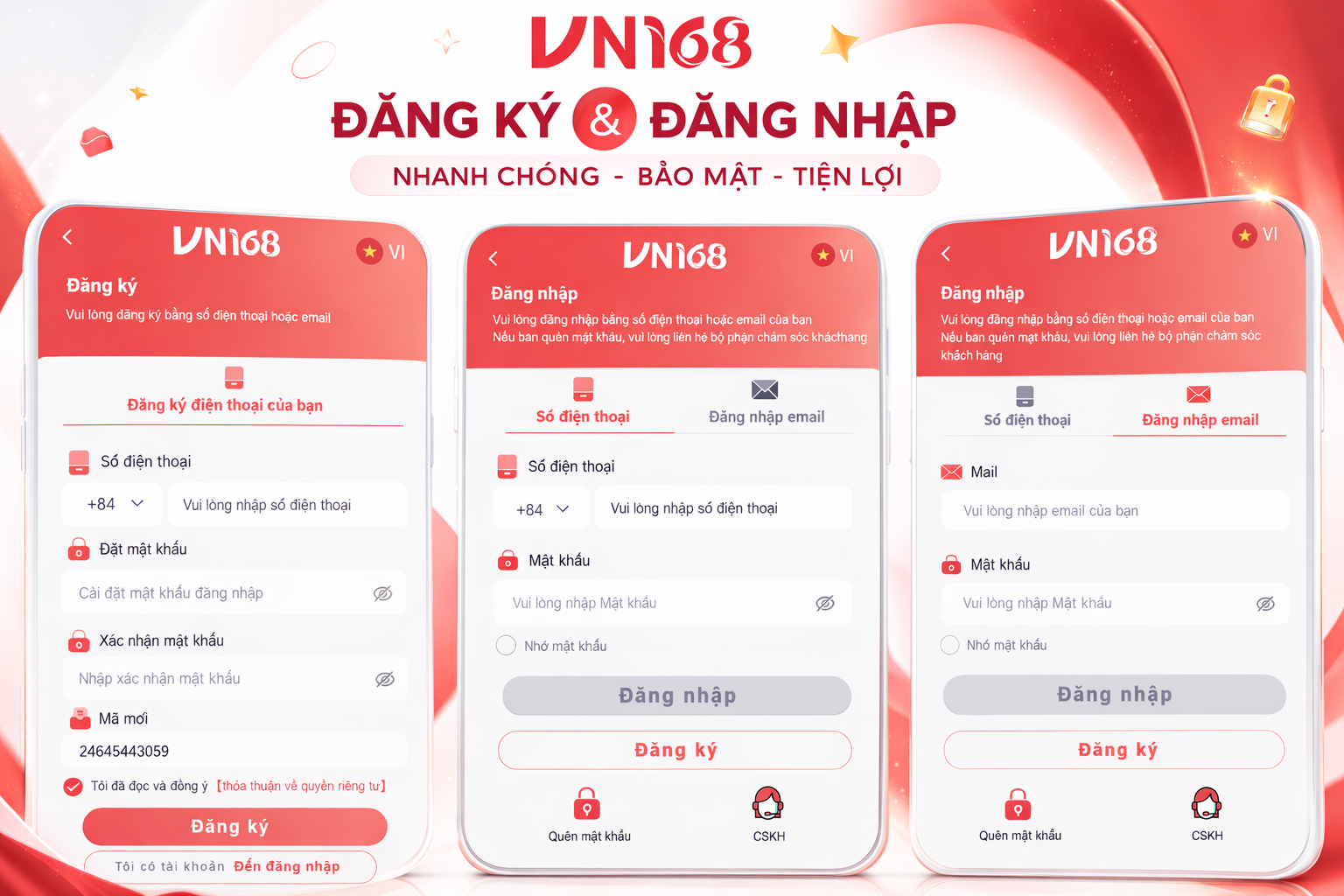 banner huong dan dang nhap VN168 bang email